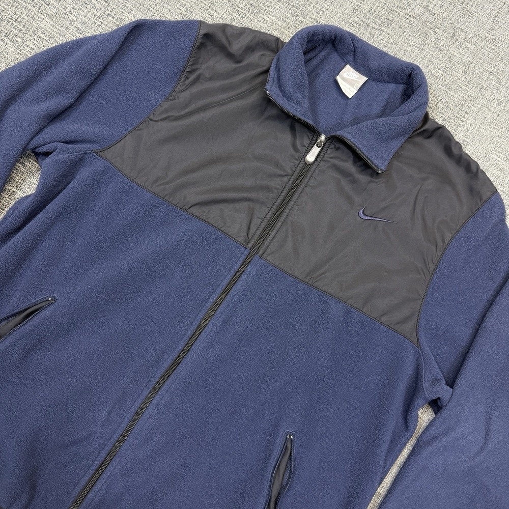 Nike‎ Full Zip Fleece Jacket Mens L Blue Black Colorblock Y2K Silver Tag